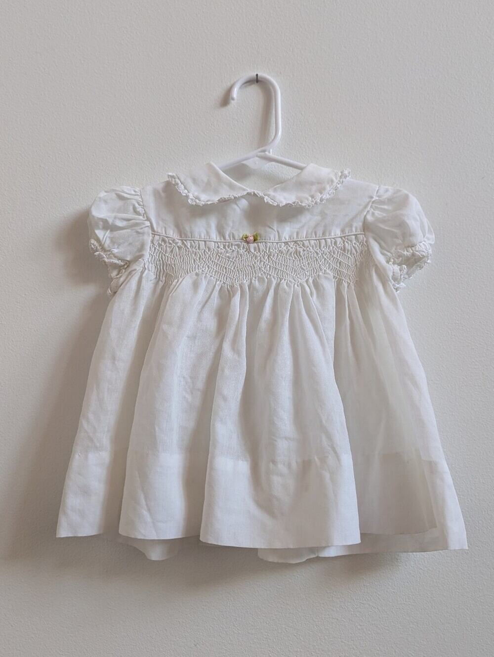 Vtg Smocked Dress 6m White Traditional